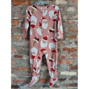 Carters Footie Pajamas Toddler Girls Sz 2t Santa Christmas Pink PJs AB